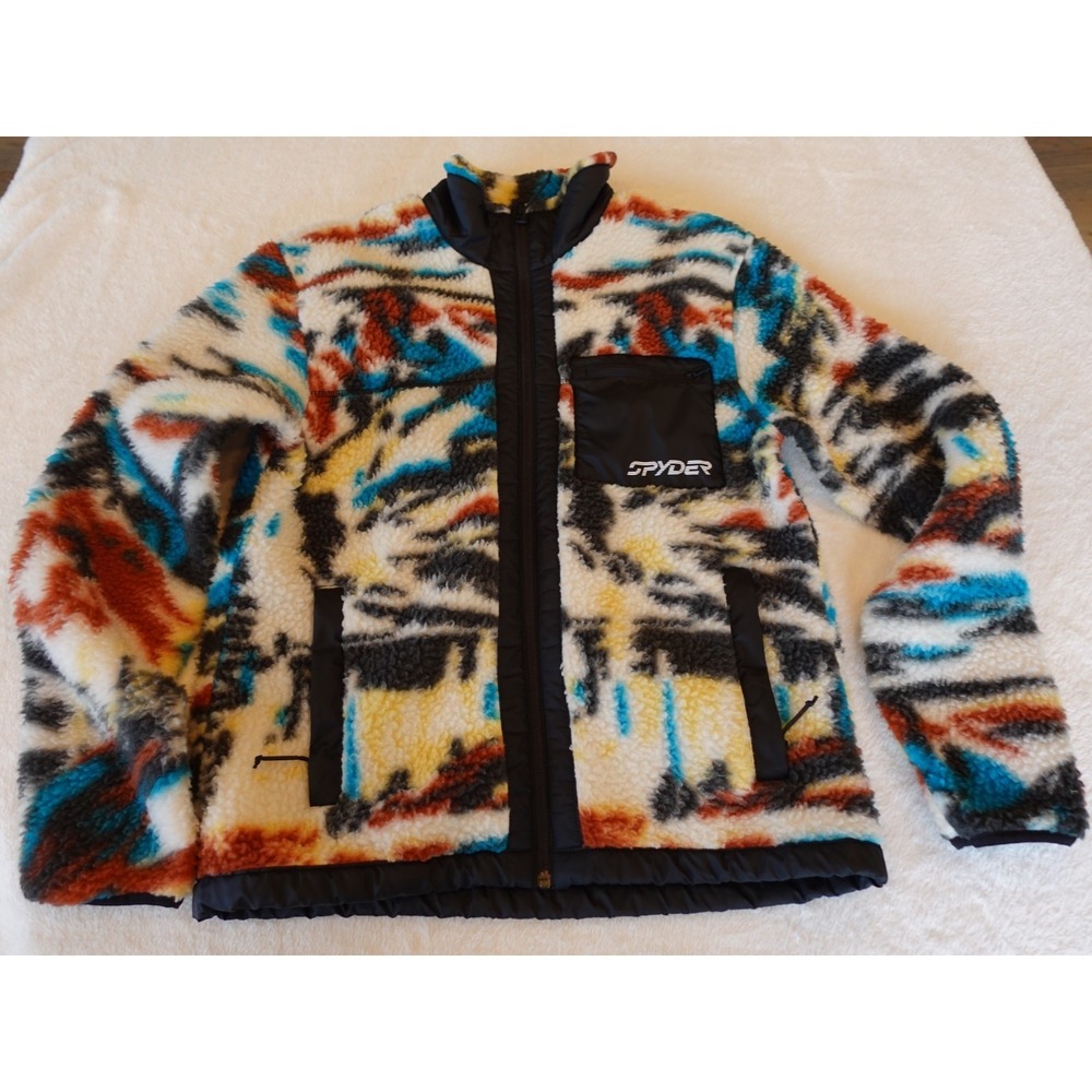 Spyder‎ Deep Pile Fleece AOP Zip Up Jacket Size Small Multicolor Unisex Abstract
